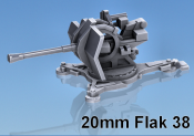 1:100 Scale - 20mm Flak 38 - Deployed With Shield